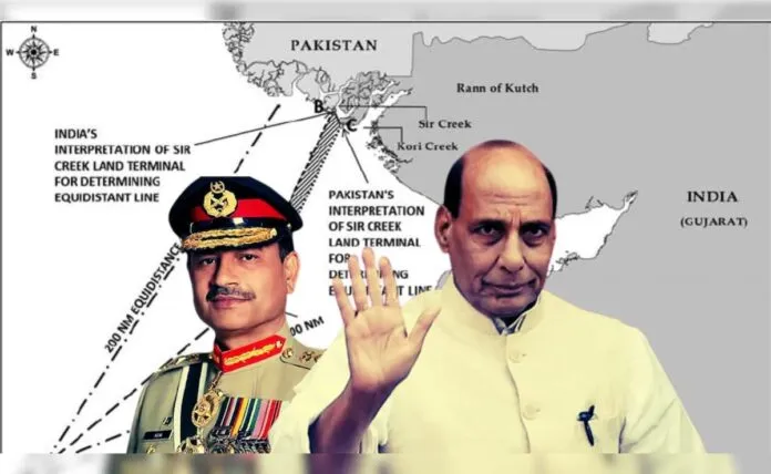 Sir Creek पर पाकिस्तान ने भेजे अपने जवान, रक्षा मंत्री राजनाथ सिंह ने दी चेतावनी कहा Sir Creek पर पाकिस्तान ने भेजे अपने जवान, रक्षा मंत्री राजनाथ सिंह ने दी चेतावनी कहा